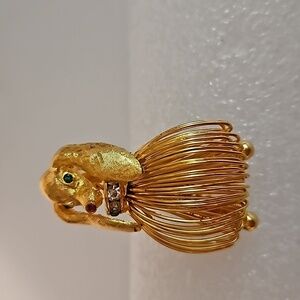 Glamor Puppy with Clear & Colored Rhinestones on Goldtone Brooch